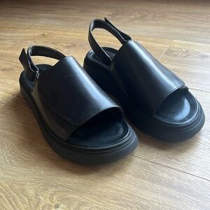 Black Leather Slingback Platform Sandals
